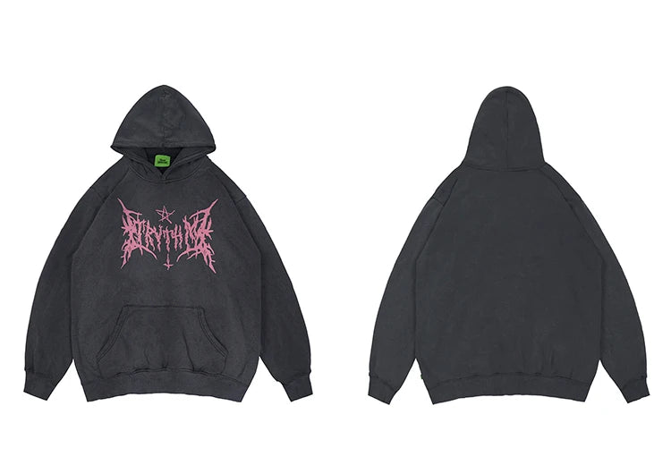 Hip Hop Washed Hoodie Streetwear Sweatshirt Star Print Hooded Pullover