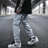 men back letter embroidery denim jean pants fashion slim zipper biker jeans trouser new casual hip hop streetwear pants joggers sporty tapered joggers