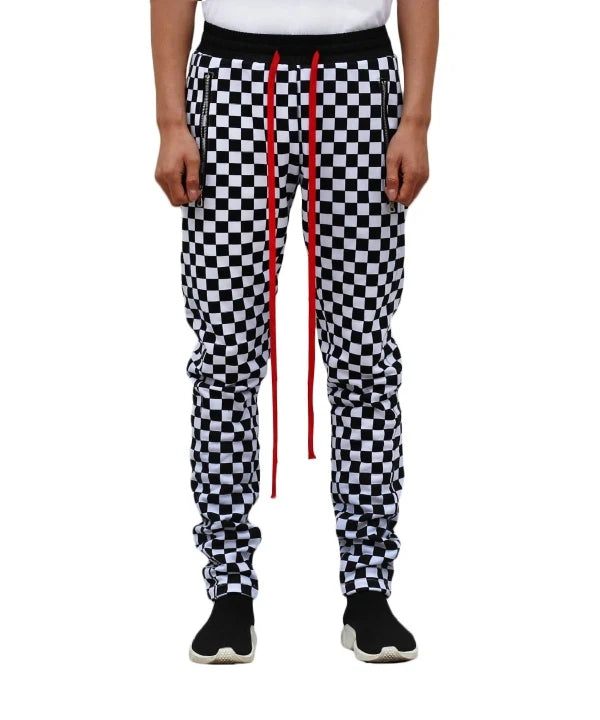 white black plaid joggers pants men hip hop retro checkered casual pants women streetwear fashionable ankle zip sweat pants male unique joggers style 1521