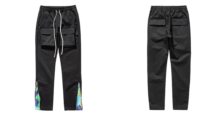 streetwear patchwork cashew flower print cargo pants y2k men hip hop casual functional slim cargo trousers male pocket side zip unique cargo style 4662