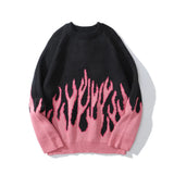 hip hop mens streetwear harajuku knitted sweater fire flame autumn winter new o neck sweater pullover loose retro vintage cotton oversized graphic print design, high quality cotton pullover, Y2K vintage urban hoodie