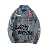 menswear fashion piece featuring mens graffiti letter denim jackets fashion turn down collar long sleeve coats outerwear hip hop casual streetwear jeans jackets design – premium quality jacket for men