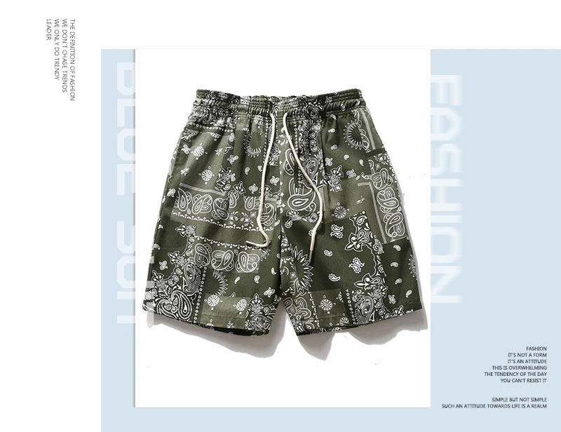 Rainbowtouches Fashion Brand Summer Men Loose Retro Printing Straight Leg Hip Hop Casual Comfortable Sport Tidal Current Shorts
