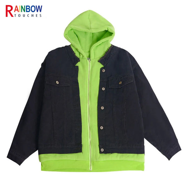 menswear fashion piece featuring rainbowtouches 2021 casual hip hop contrast stitched hoodie double deck pieces plush couple top green jacket comfortable pocket design – premium quality jacket for men