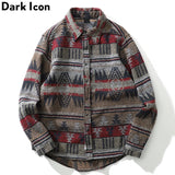 Dark Icon Geometric Stripe Shirts Men Women Long Sleeve Harajuku Woolen Shirts Men Clothing