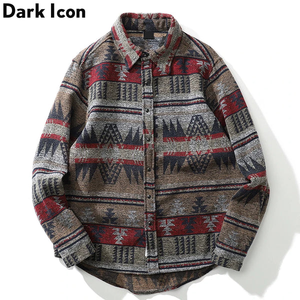 Dark Icon Geometric Stripe Shirts Men Women Long Sleeve Harajuku Woolen Shirts Men Clothing