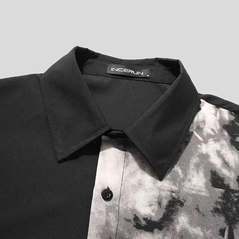 Men Casual Shirt Spring Print Patchwork Lapel Long Sleeve Streetwear Tops 2023 Korean Loose Fashion Shirts Camisas 5XL INCERUN