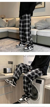plaid pants men fashion retro color contrast casual pants men streetwear loose hip hop straight pants mens trousers m 3xl unique default style 3715