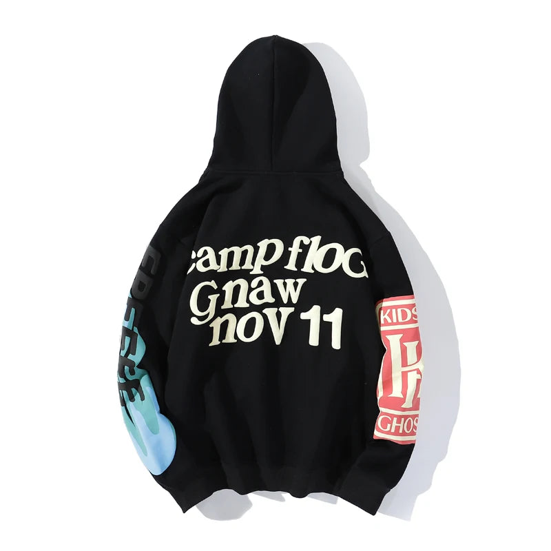 Graffiti Letter Foam Fleece Baggy Sweatshirts Mens Oversized High Street