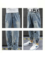 2023 new hip hop harem jeans pants men loose joggers denim casual sweatpants korea ankle length trousers streetwear male clothes unique joggers style 2640