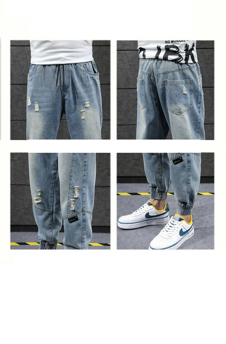 2023 new hip hop harem jeans pants men loose joggers denim casual sweatpants korea ankle length trousers streetwear male clothes unique joggers style 2640
