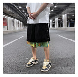 men side buttons patchwork harajuku straight shorts new elastic waist short pants joggers hip hop streetwear casual sweatshorts unique joggers style 1094