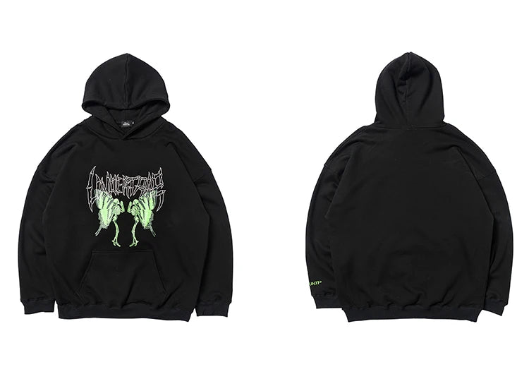 2023 Men Hip Hop Hoodie Sweatshirt Dancing Skull Butterfly Print Harajuku Hoodie Streetwear Winter Fleece Hooded Pullover Cotton