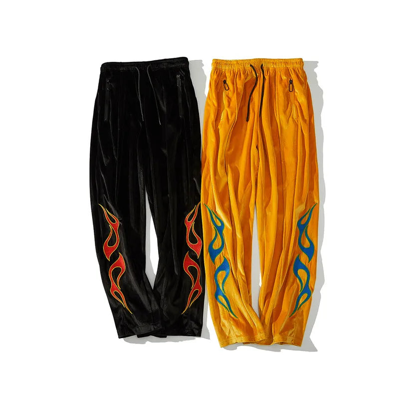2 pieces set men embroidery velvet zipper jacket and elastic waist loose straight pants sweatsuit hip hop tracksuits sweatsuit unique default style 4318