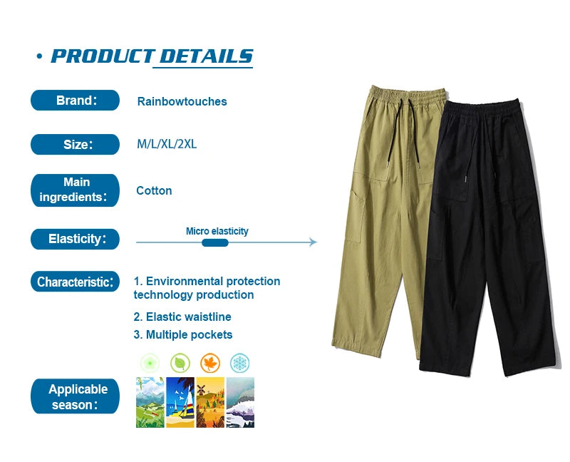 rainbowtouches new fashion brand mens pant solid color jogging high street loose straight leg tooling casual overalls trousers unique default style 3081