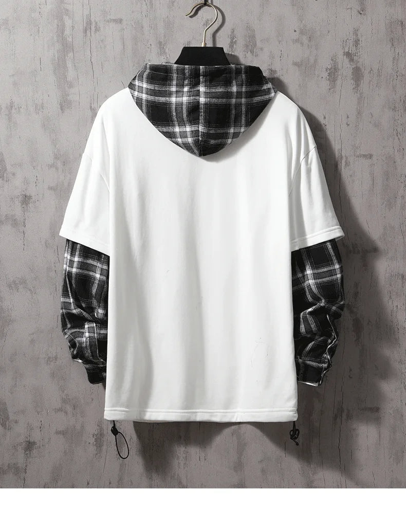 Black Patchwork Hoodies Autumn Spring Mens Sweatshirts Hiphop Punk Str
