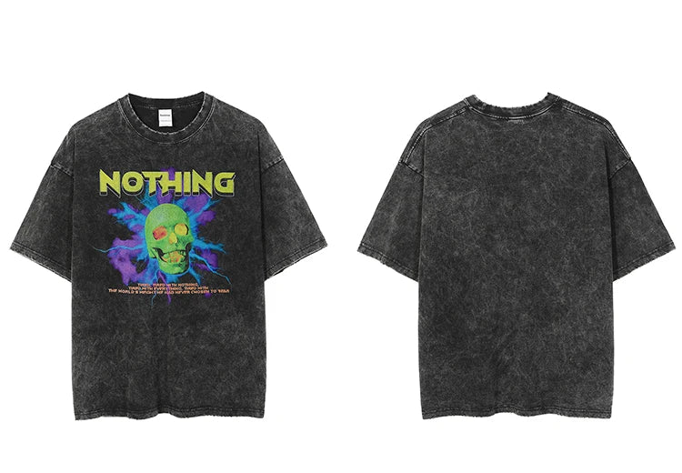 Anime Aesthetic Shirt – Men Streetwear Washed T Shirt Hip Hop Harajuku Skull Lightni – Edgy Streetwear for All Genders