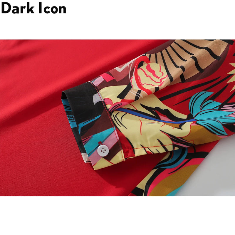 Dark Icon Patchwork Oversized Men's Shirt 2020 Summer Turn-down Collar Loose Shirts Men