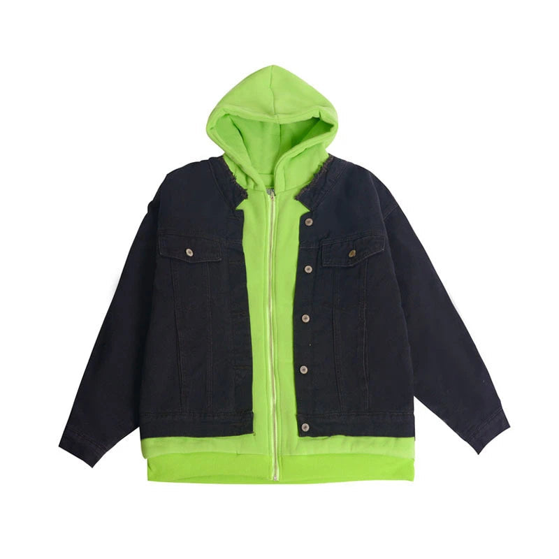 graphic outerwear featuring rainbowtouches 2021 casual hip hop contrast stitched hoodie double deck pieces plush couple top green jacket comfortable pocket design – premium quality jacket for men