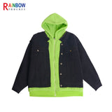 graphic outerwear featuring rainbowtouches 2021 casual hip hop contrast stitched hoodie double deck pieces plush couple top green jacket comfortable pocket design – premium quality jacket for men