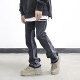 high street washed color match frayed micro flared jeans mens straight spliced retro loose casual denim pants hip hop trousers unique jeans style 21