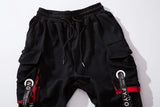 men hip hop black cargo pants joggers sweatpants overalls men ribbons streetwear harem pants women fashions trousers unique joggers style 2706