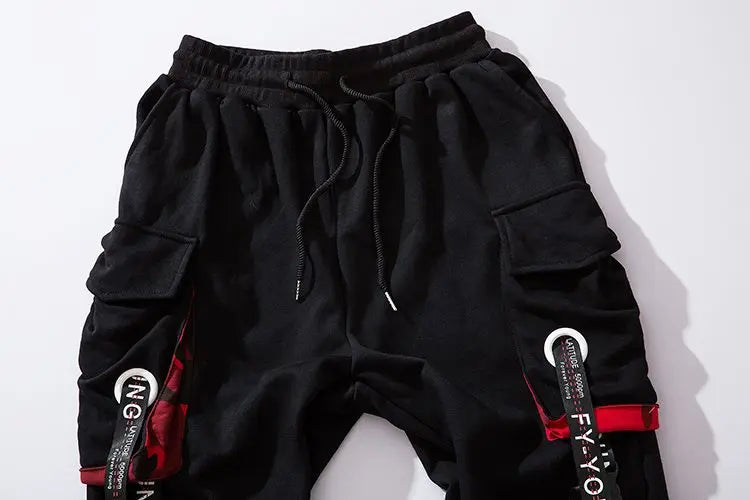 men hip hop black cargo pants joggers sweatpants overalls men ribbons streetwear harem pants women fashions trousers unique joggers style 2706