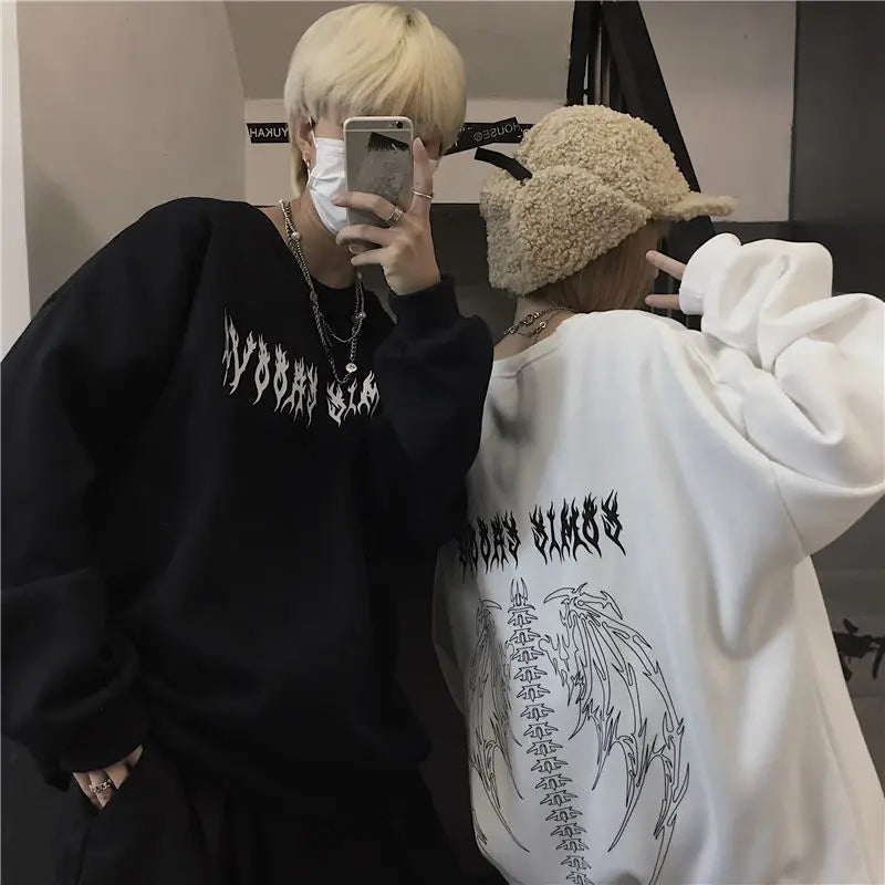 2021 Harajuku Weirdo Graffiti Letter Printed Hoodies Men Lucky Me I Se