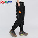 rainbowtouches fashion classic brand men cargo pants soild color trousers loose tooling style tie feet overalls superior quality baggy cargo bottoms