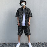 2 Pieces Sets Mens Fashion Embroidery Single Breasted Denim Jeans  Shirts and Straight Zipper Shorts Joggers Streetwear Sets