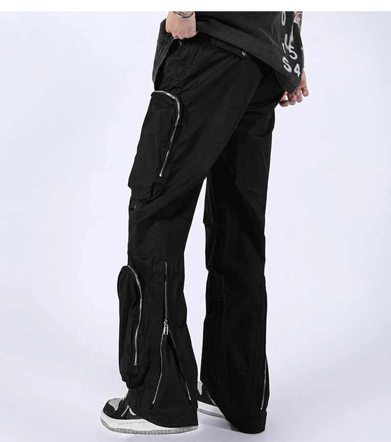 rainbowtouches fashion classic brand mens cargo pants casual zipper pocket design trousers loose straight tooling style overalls unique cargo style 4416