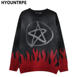 mens sweaters fashion fire harajuku sweaters casual long sleeve knitted sweater ripped holes cotton pullover jumpers man sweater aesthetic street look hoodie, Y2K vintage urban hoodie, urban wear with bold artwork