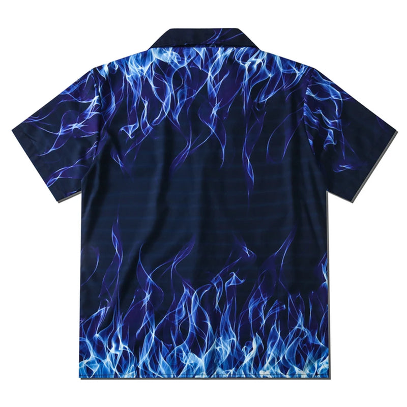 Dark Icon Blue Flame Polo Shirt Men Summer Light Weight Material Hawaiian Shirts Streetwear Men's Shirt