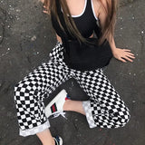 white black plaid joggers pants men hip hop retro checkered casual pants women streetwear fashionable ankle zip sweat pants male unique joggers style 1528