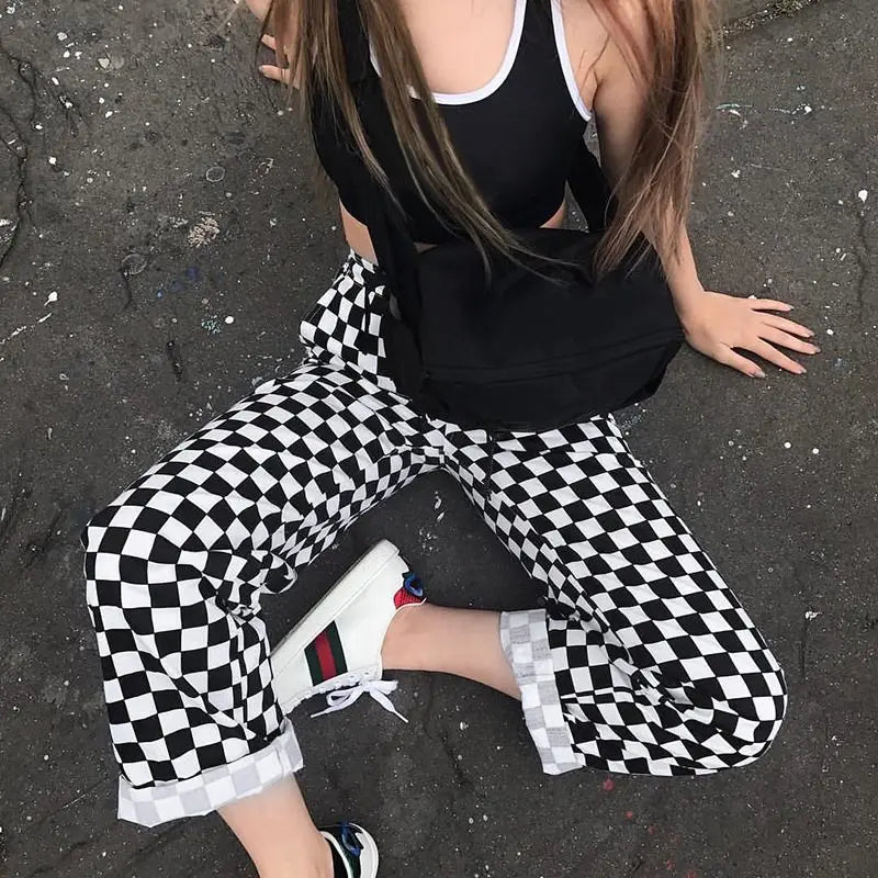 white black plaid joggers pants men hip hop retro checkered casual pants women streetwear fashionable ankle zip sweat pants male unique joggers style 1528