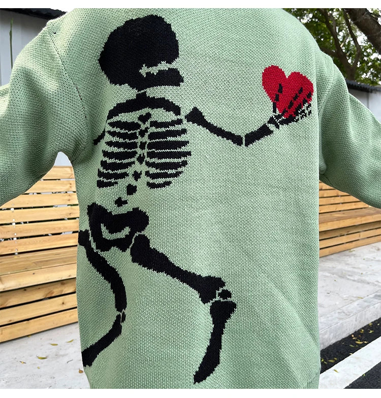 hip hop skull knitted oversized sweater men autumn winter o neck long sleeve pullover streetwear loose sweaters mens clothing trendy hip hop style outerwear, unique limited edition hoodie, streetwear fashion hoodie