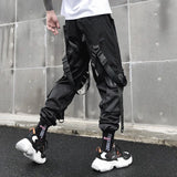 men hip hop black cargo pants joggers sweatpants overalls men ribbons streetwear harem pants women fashions trousers unique joggers style 2688