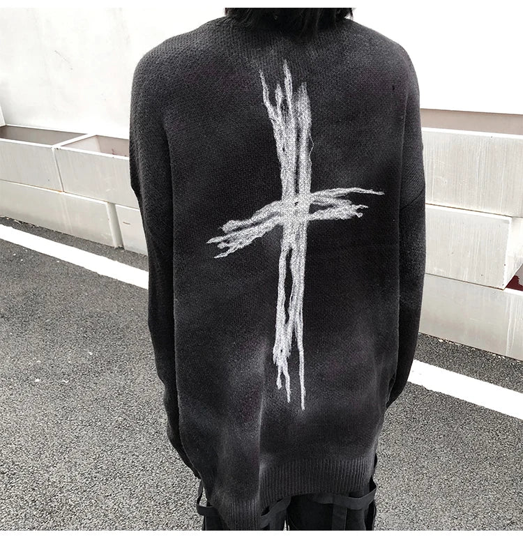 high street vintage wash sweater men graffiti loose knitted pullover long sleeve hip hop oversize sweater casual jumper knitwear - trendy hip hop fashion hoodie, soft fleece-lined outerwear, anime inspired graphic hoodie