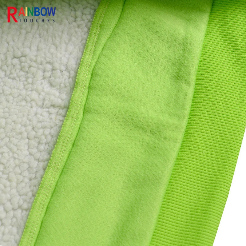 oversized fit featuring rainbowtouches 2021 casual hip hop contrast stitched hoodie double deck pieces plush couple top green jacket comfortable pocket design – premium quality jacket for men