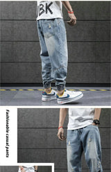 2023 new hip hop harem jeans pants men loose joggers denim casual sweatpants korea ankle length trousers streetwear male clothes unique joggers style 2636