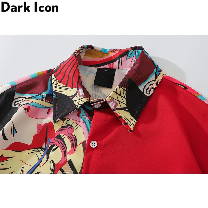 Dark Icon Patchwork Oversized Men's Shirt 2020 Summer Turn-down Collar Loose Shirts Men