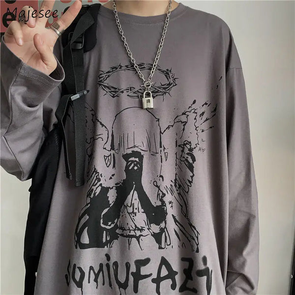 Y2k Oversized shirt – Men Long Sleeve T Shirts Autumn Print Gothic Vintage Ulzzang