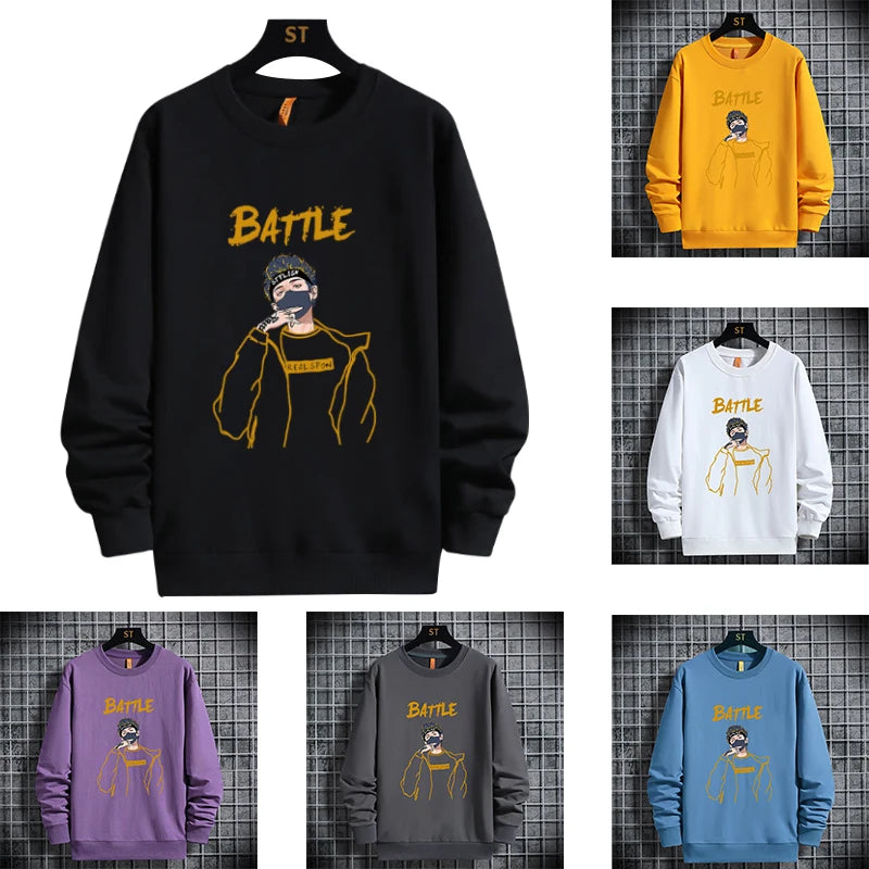 2021 Spring Autumn Mens Sweatshirts Korean Fashion Streetwear Print Ho