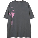 Sadcore Oversized shirt – Aolamegs Butterfly Inkjet Letter Print Washed T Shirt Men Sh