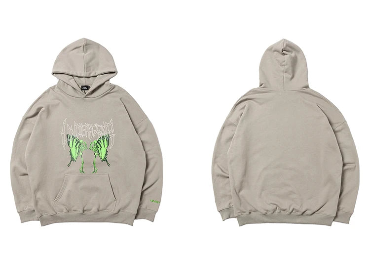2023 Men Hip Hop Hoodie Sweatshirt Dancing Skull Butterfly Print Harajuku Hoodie Streetwear Winter Fleece Hooded Pullover Cotton