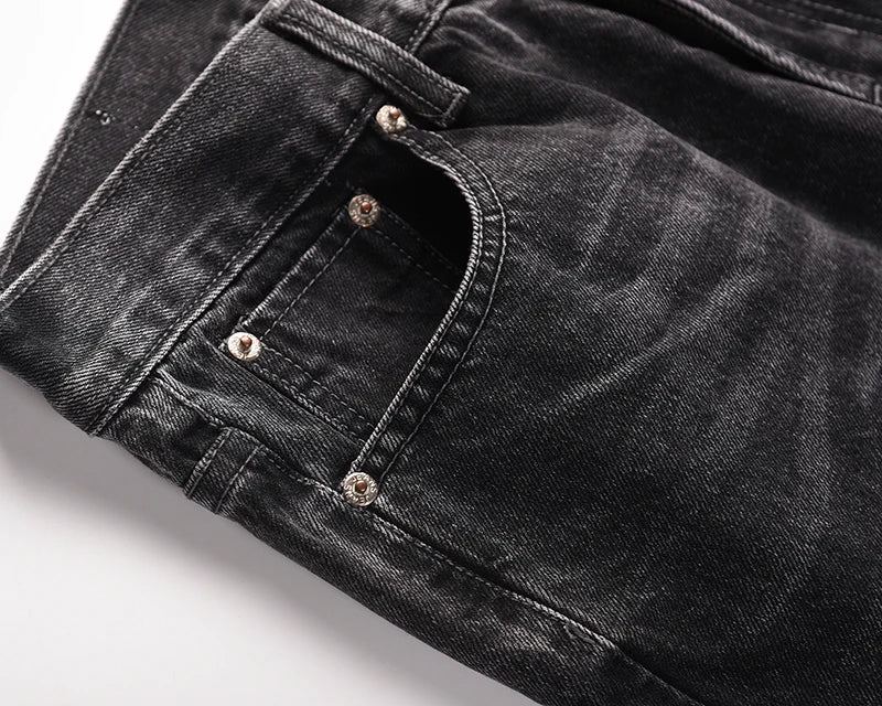 high street washed color match frayed micro flared jeans mens straight spliced retro loose casual denim pants hip hop trousers unique jeans style 28