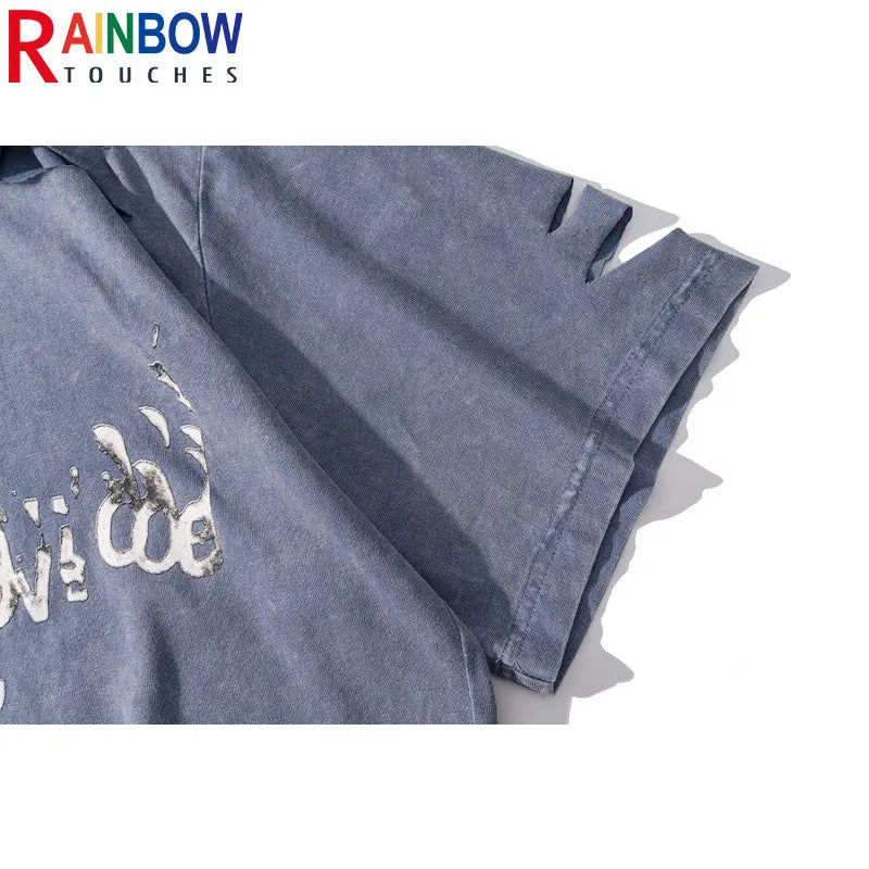 Trapwear Shirt – Rainbowtouches Summer New Unisex High Street Loose Washed To – Urban Streetwear for Men & Women