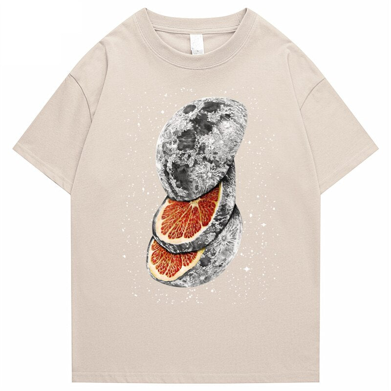 Streetwear t-shirt featuring vaporwave futuristic prints and grunge influence, soft feel and easy drape, designed for expressive alternative looks and comfort.