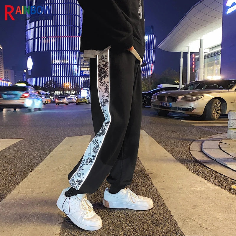 rainbowtouches fashion classic brand mens sporst pants casual bandana pattern trousers loose outdoor style boy tie feet overalls urban fashion pants
