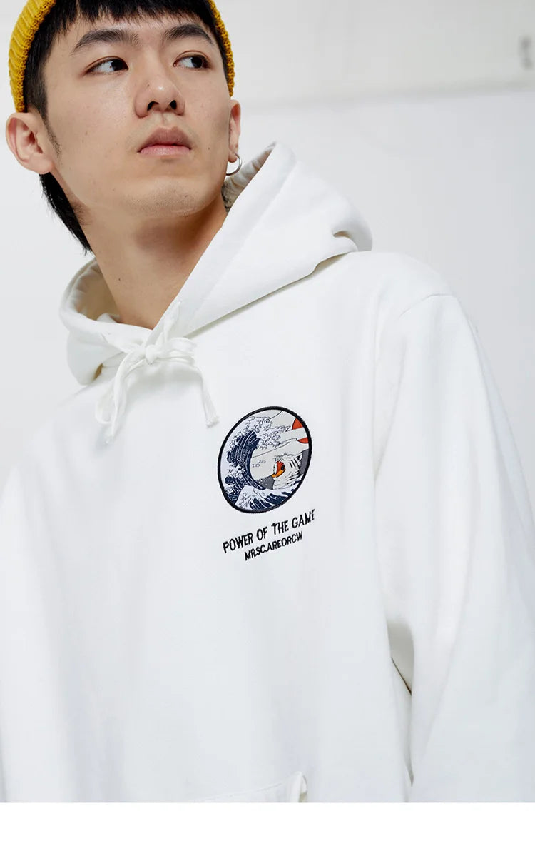 Embroidery Funny Cat Hoodies Sweatshirt Men Hip Hop Winter Fleece Pull